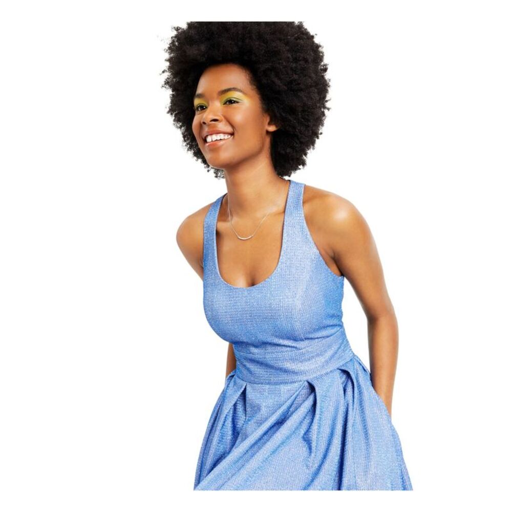MORGAN & CO Womens Blue Sleeveless Maxi Fit + Flare Prom Dress Size: 1 - Picture 3 of 4